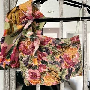 Zara one shoulder floral crop top
